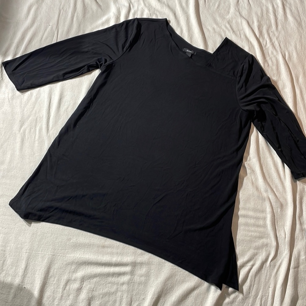 Alfani black XL blouse, diagonal cut collar, 3/4 length sleeves